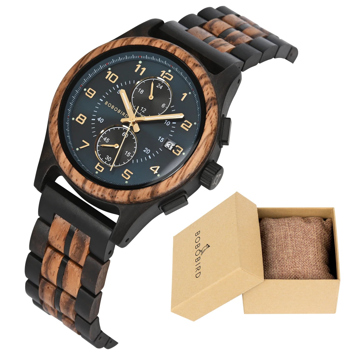 BOBO BIRD Wooden Men's Watch Handcrafted Vintage Stylish Natural Wood Quartz Wristwatch With Unique Design Eco-Friendly 2024 New