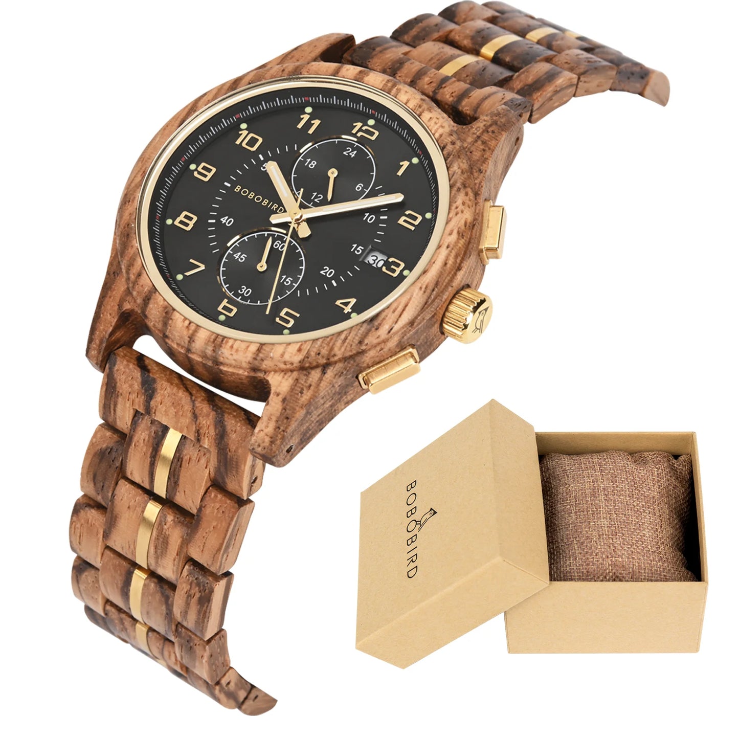 BOBO BIRD Wooden Men's Watch Handcrafted Vintage Stylish Natural Wood Quartz Wristwatch With Unique Design Eco-Friendly 2024 New