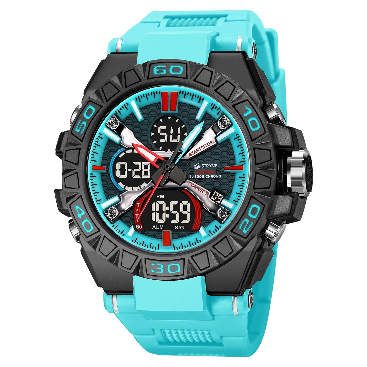 New STRYVE Watch for Men's High Quality Digital-Analog Dual Movement 5ATM Waterproof Watches Fashion Sports Men's Watch 8025