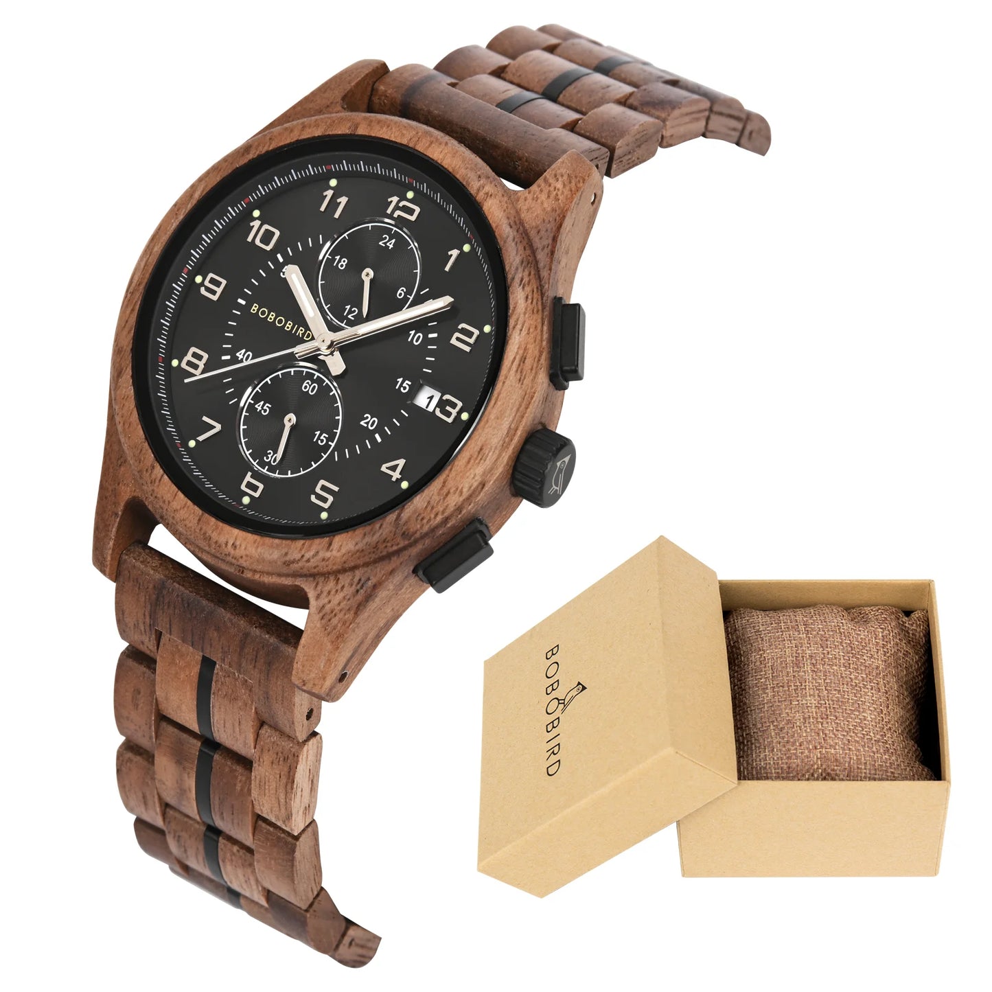 BOBO BIRD Wooden Men's Watch Handcrafted Vintage Stylish Natural Wood Quartz Wristwatch With Unique Design Eco-Friendly 2024 New