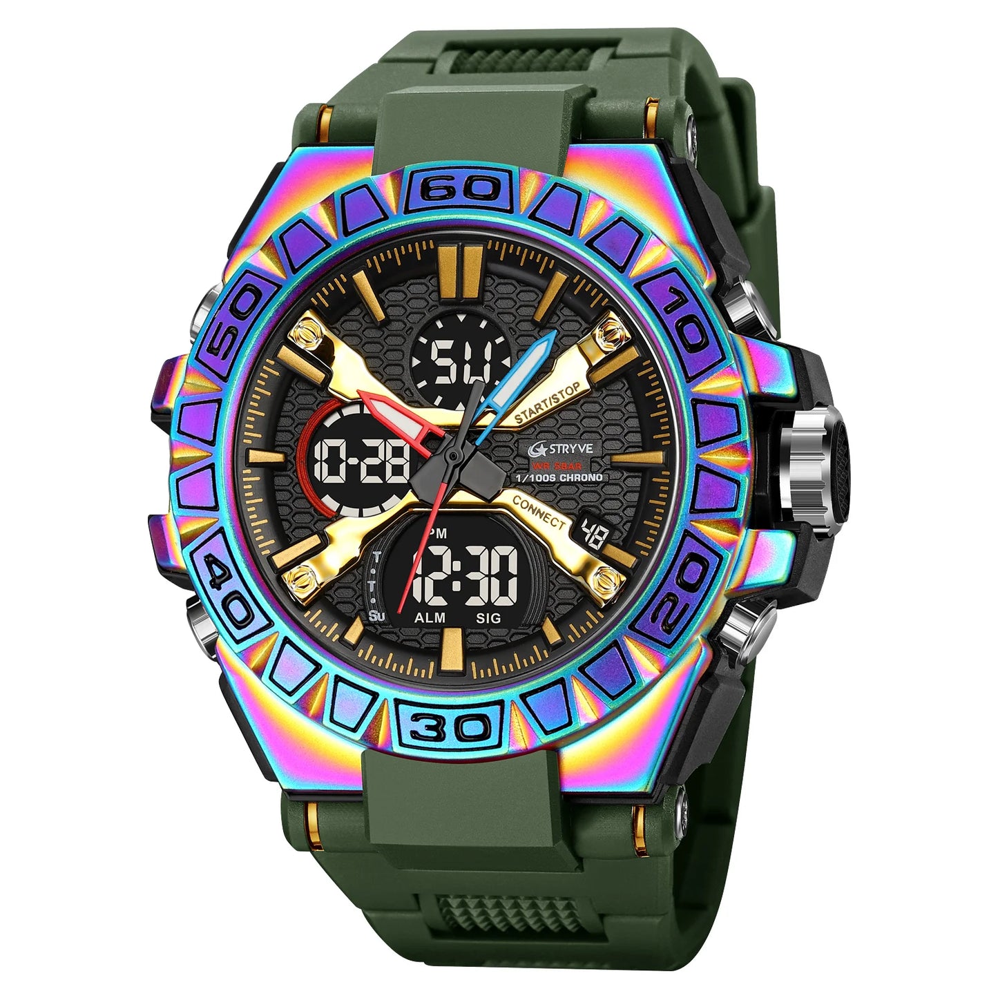 New STRYVE Watch for Men's High Quality Digital-Analog Dual Movement 5ATM Waterproof Watches Fashion Sports Men's Watch 8025