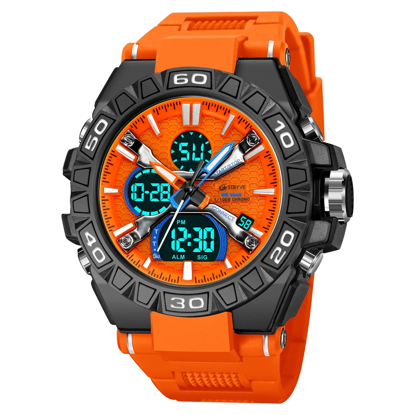 New STRYVE Watch for Men's High Quality Digital-Analog Dual Movement 5ATM Waterproof Watches Fashion Sports Men's Watch 8025