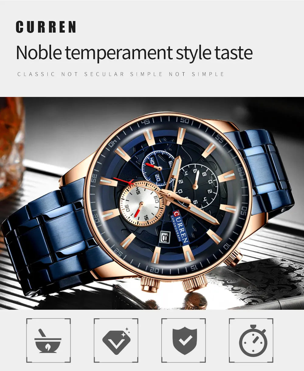 CURREN Man WristWatch Waterproof Chronograph Men Watch Military Top Brand Luxury Gold Stainless Steel Sport Date Male Clock 8362