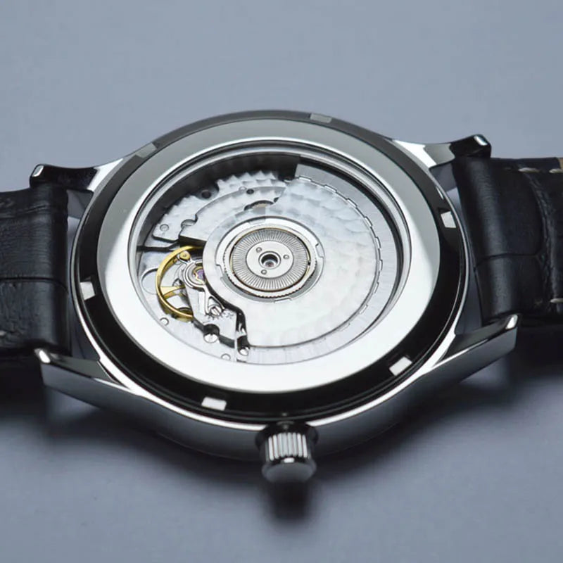 38.5mm Ultra-thin Automatic Mechanical Watch Tianjin ST1812 Self Winding Movement Calendar Waterproof Sapphire Glass Mens Watch