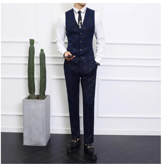 High-end Brand Suit Men Clothing Fashion Business Banquet Wedding Blazers Jacket with Vest and Pants Black / Blue Size 6XL