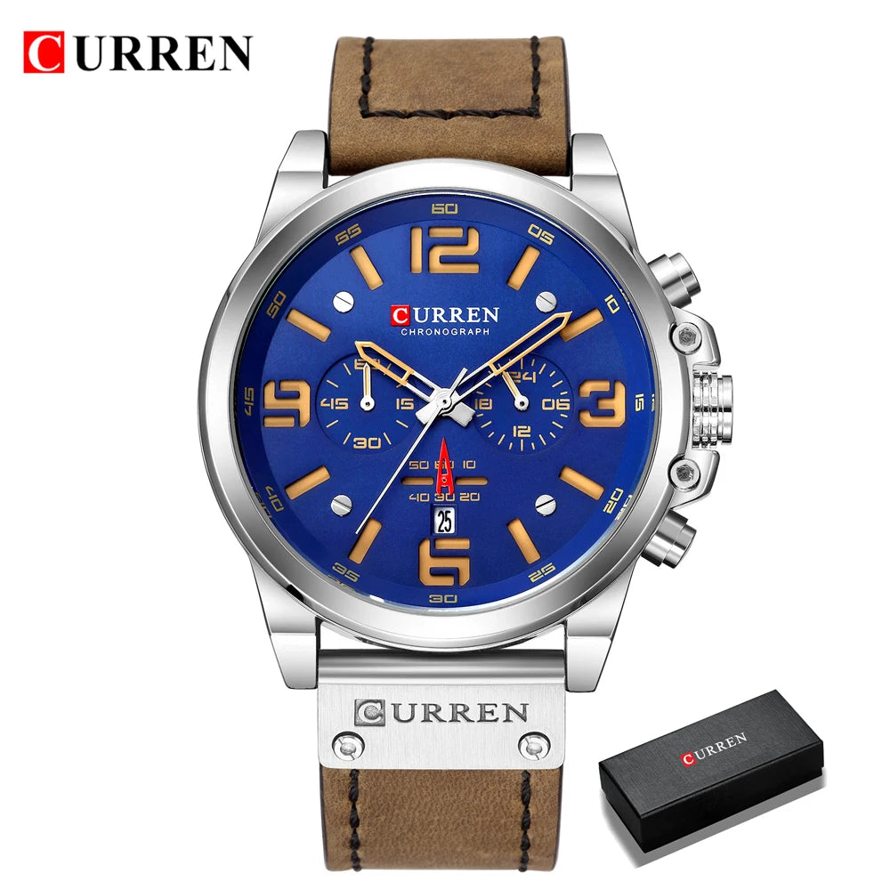 CURREN Fashion Casual Date Quartz Watches For Men Fashion Leather Sports Men's Wrsitwatch Chronograph Male Watch