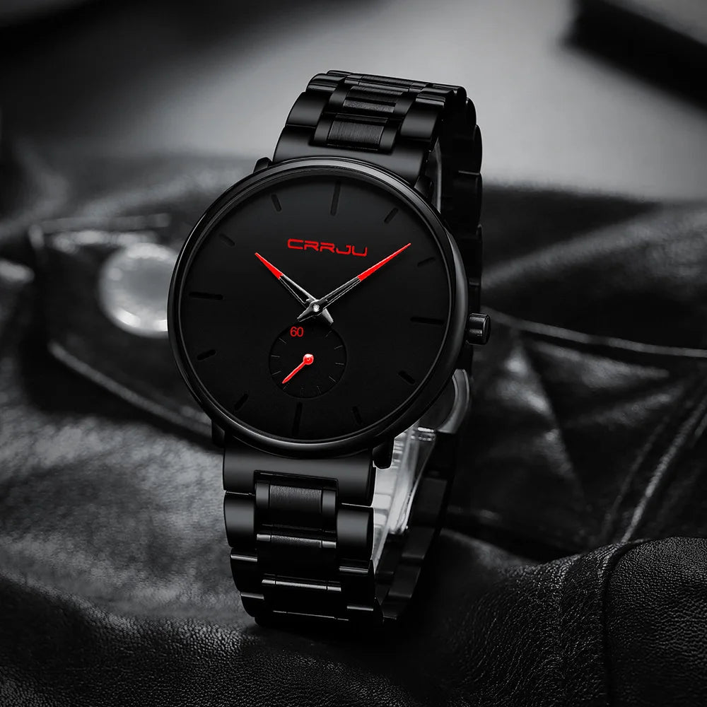CRRJU Mens Watches Stainless Steel Men's Wrist Watch Casual Luxury Waterproof Sport Watch for Men Quartz Watch Relogio Masculino
