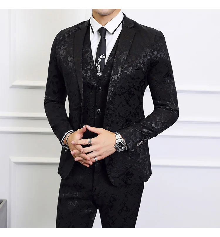 High-end Brand Suit Men Clothing Fashion Business Banquet Wedding Blazers Jacket with Vest and Pants Black / Blue Size 6XL