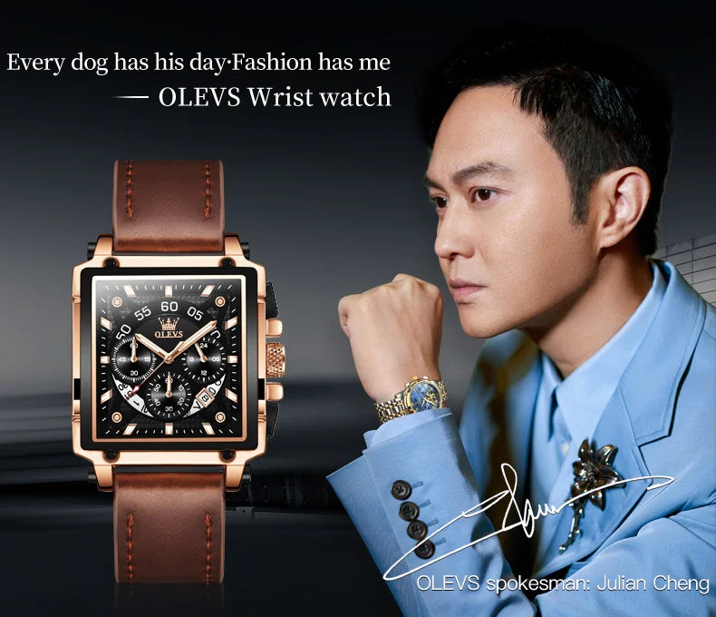 OLEVS Top Brand Male Watches Square Quartz Watch Watch For Men Waterproof Leather Strap Sport Clock Male Relogio Masculino