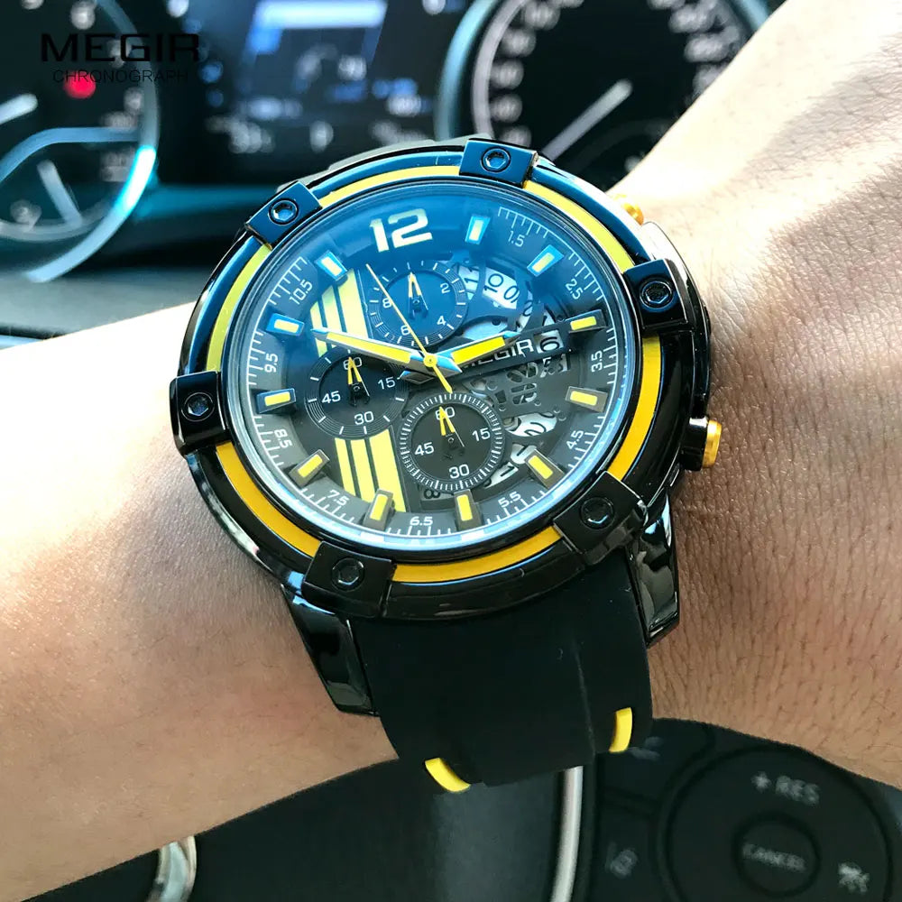 Megir Men's Sports Quartz Watches Army Military Chronograph Wristwatch for Man Luminous Relogios Masculino Clock 2097 Black Red