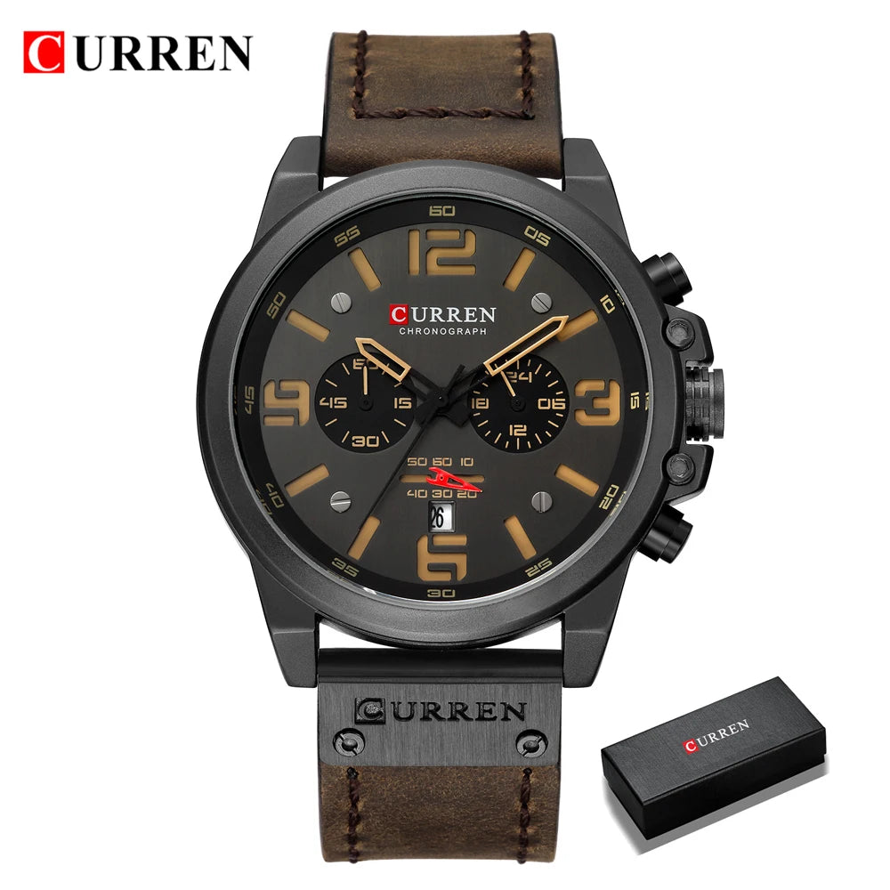 CURREN Fashion Casual Date Quartz Watches For Men Fashion Leather Sports Men's Wrsitwatch Chronograph Male Watch