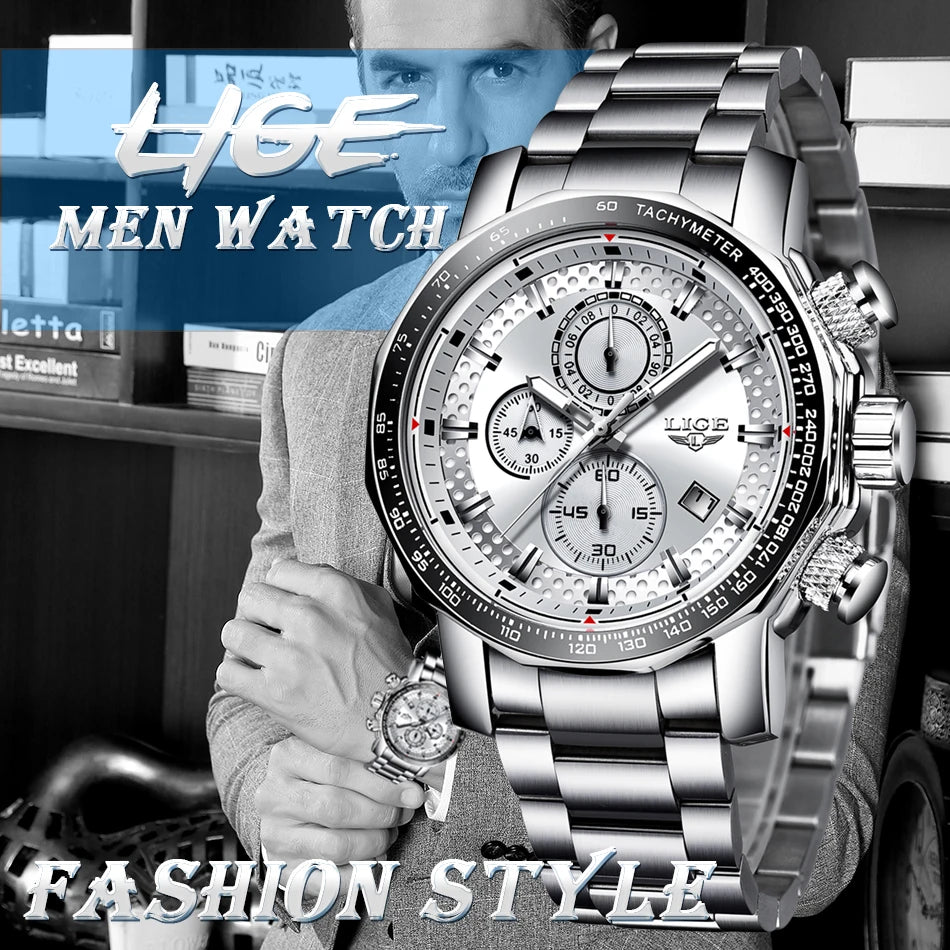 Man Watch LIGE Luxury Stainless Steel Mens Watch Male Military Sport Waterproof Big Watches Men Quartz Clock Relogios Masculino