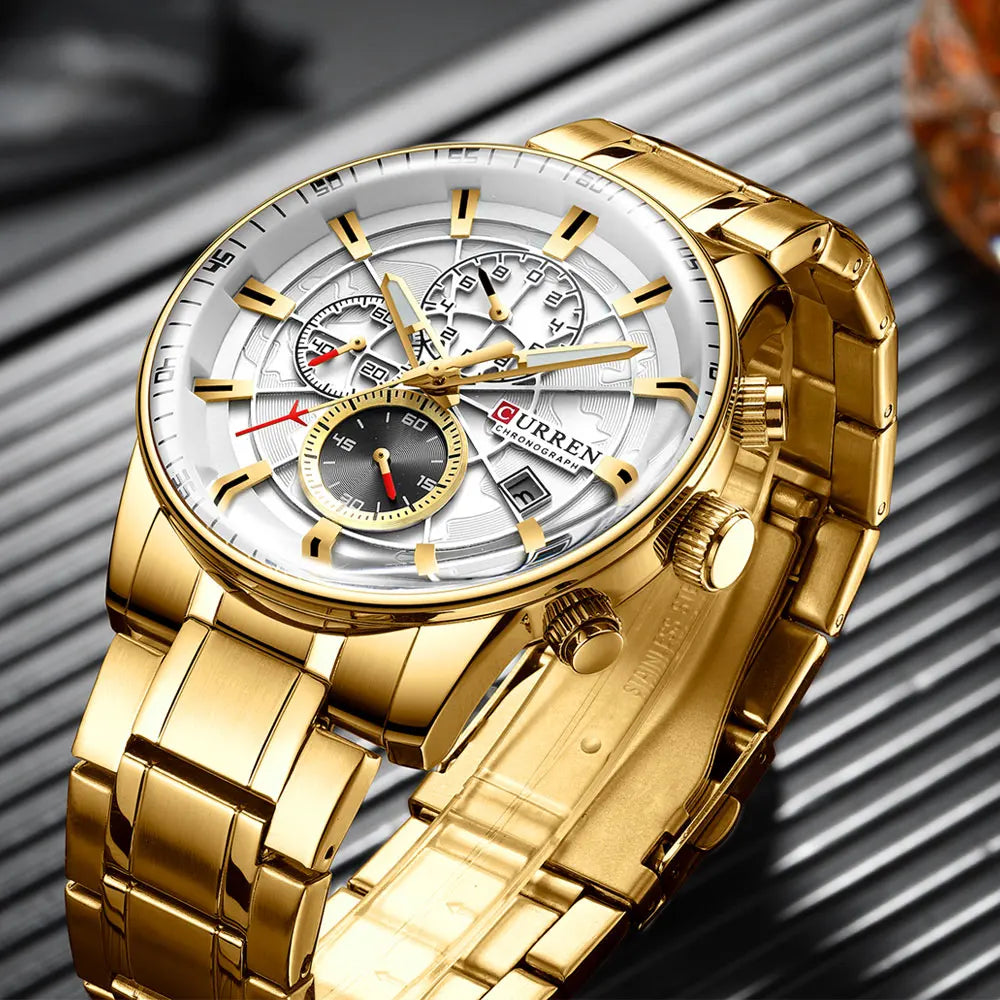 CURREN Man WristWatch Waterproof Chronograph Men Watch Military Top Brand Luxury Gold Stainless Steel Sport Date Male Clock 8362