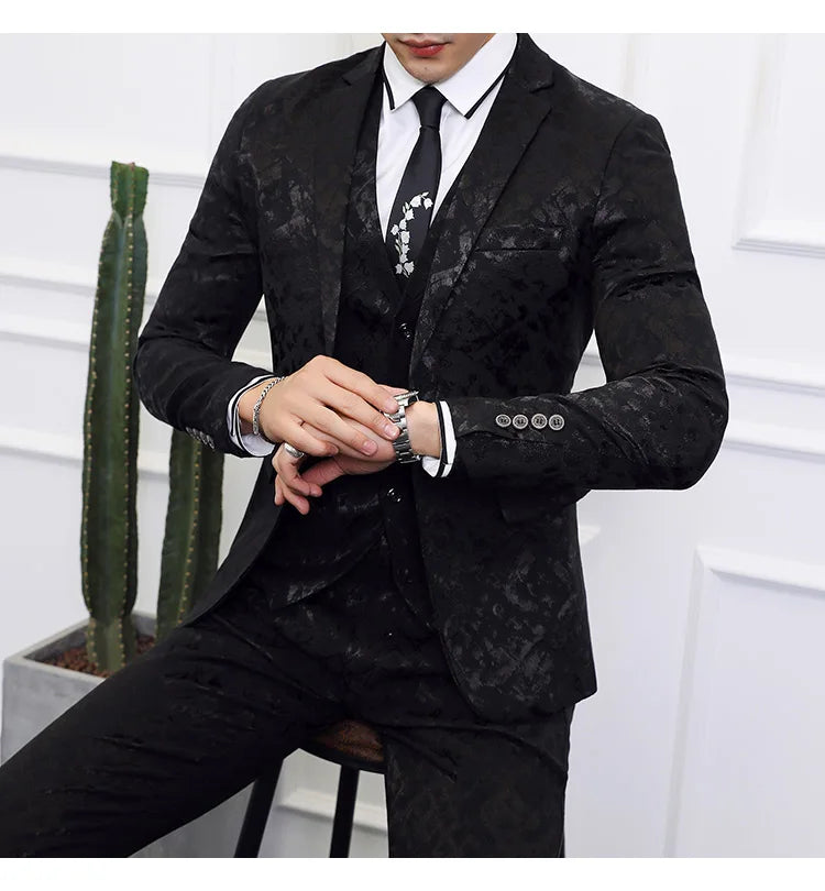 High-end Brand Suit Men Clothing Fashion Business Banquet Wedding Blazers Jacket with Vest and Pants Black / Blue Size 6XL