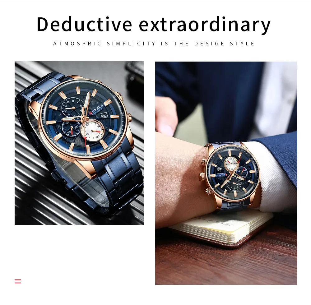 CURREN Man WristWatch Waterproof Chronograph Men Watch Military Top Brand Luxury Gold Stainless Steel Sport Date Male Clock 8362