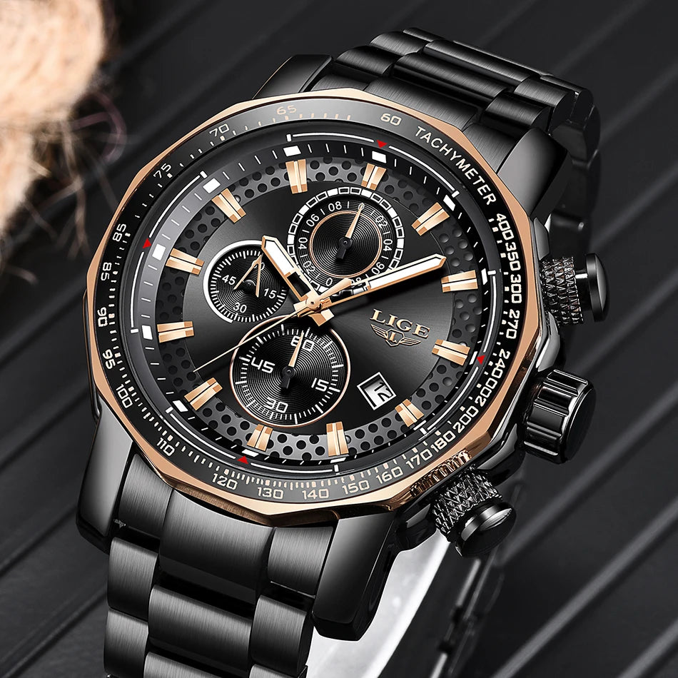 Man Watch LIGE Luxury Stainless Steel Mens Watch Male Military Sport Waterproof Big Watches Men Quartz Clock Relogios Masculino