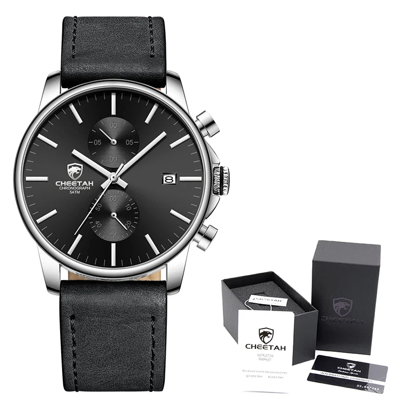 2021 Men Watch CHEETAH Brand Fashion Sports Quartz Watches Mens Leather Waterproof Chronograph Clock Business Relogio Masculino