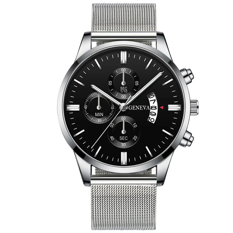 2023 Men's Fashion Business Calendar Watches Men Luxury Blue Stainless Steel Mesh Belt Analog Quartz Watch relogio masculino