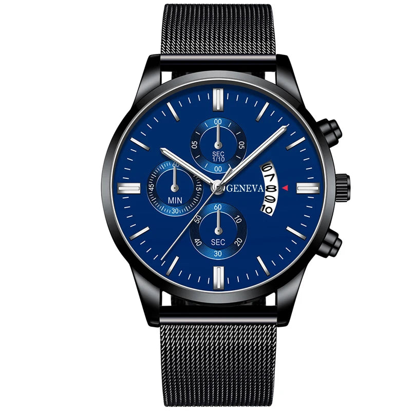 2023 Men's Fashion Business Calendar Watches Men Luxury Blue Stainless Steel Mesh Belt Analog Quartz Watch relogio masculino