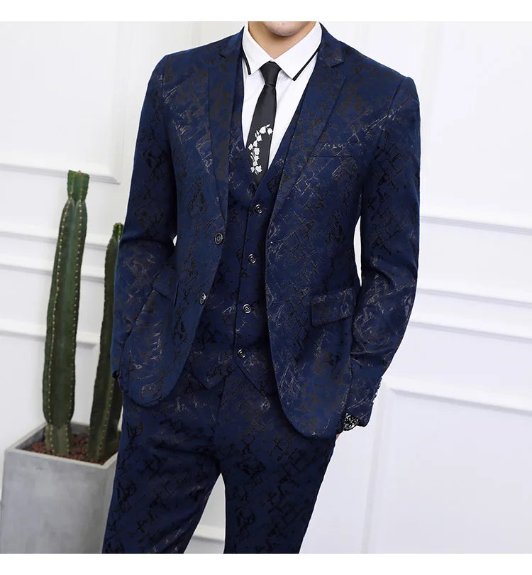High-end Brand Suit Men Clothing Fashion Business Banquet Wedding Blazers Jacket with Vest and Pants Black / Blue Size 6XL