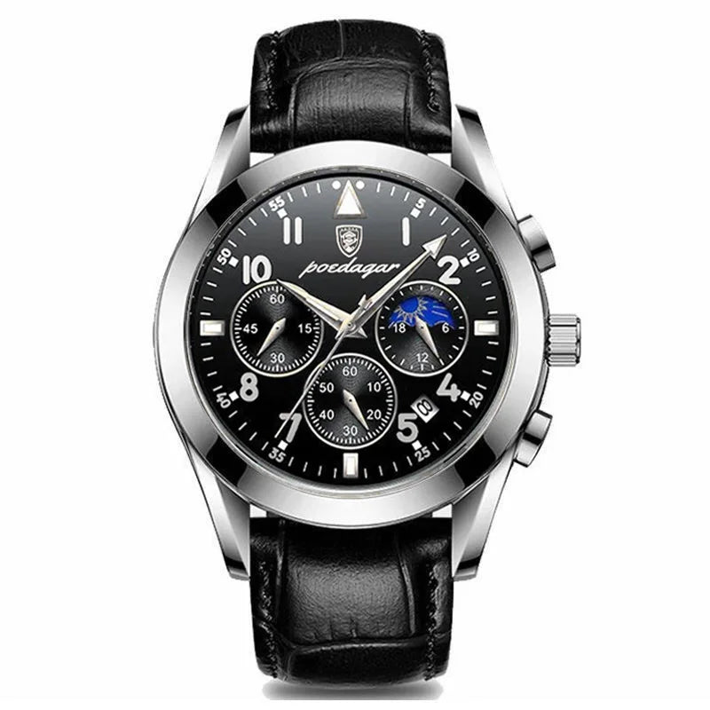 POEDAGAR Men Watch New Top Brand Luxury Waterproof Luminous Sport Wristwatch Quartz Military Genuine Leather Relogio Masculino