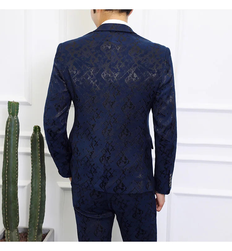High-end Brand Suit Men Clothing Fashion Business Banquet Wedding Blazers Jacket with Vest and Pants Black / Blue Size 6XL