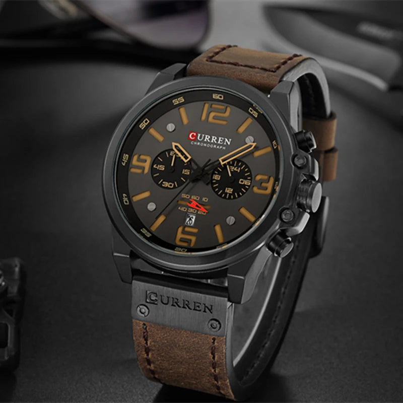 CURREN Fashion Casual Date Quartz Watches For Men Fashion Leather Sports Men's Wrsitwatch Chronograph Male Watch