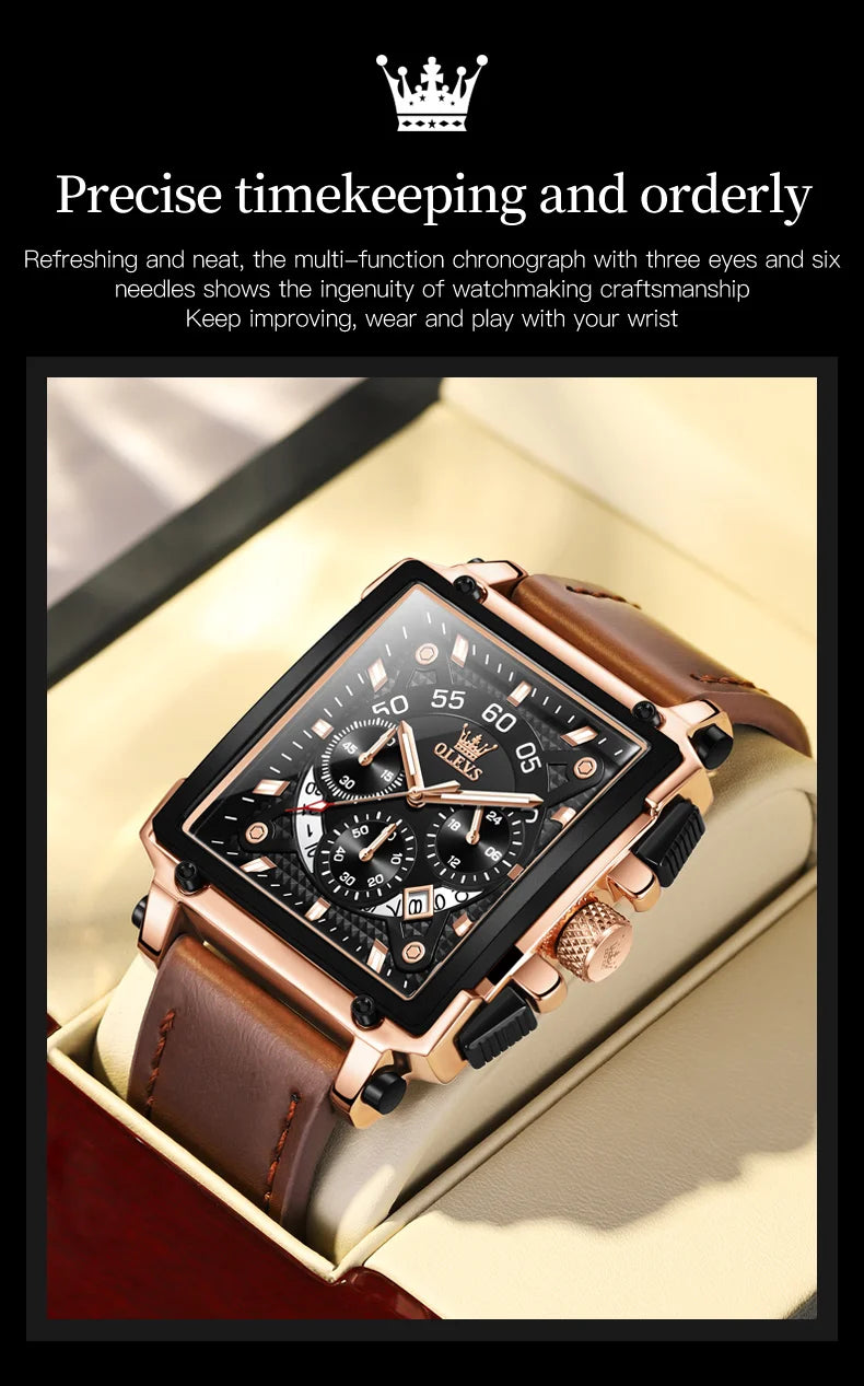 OLEVS Top Brand Male Watches Square Quartz Watch Watch For Men Waterproof Leather Strap Sport Clock Male Relogio Masculino