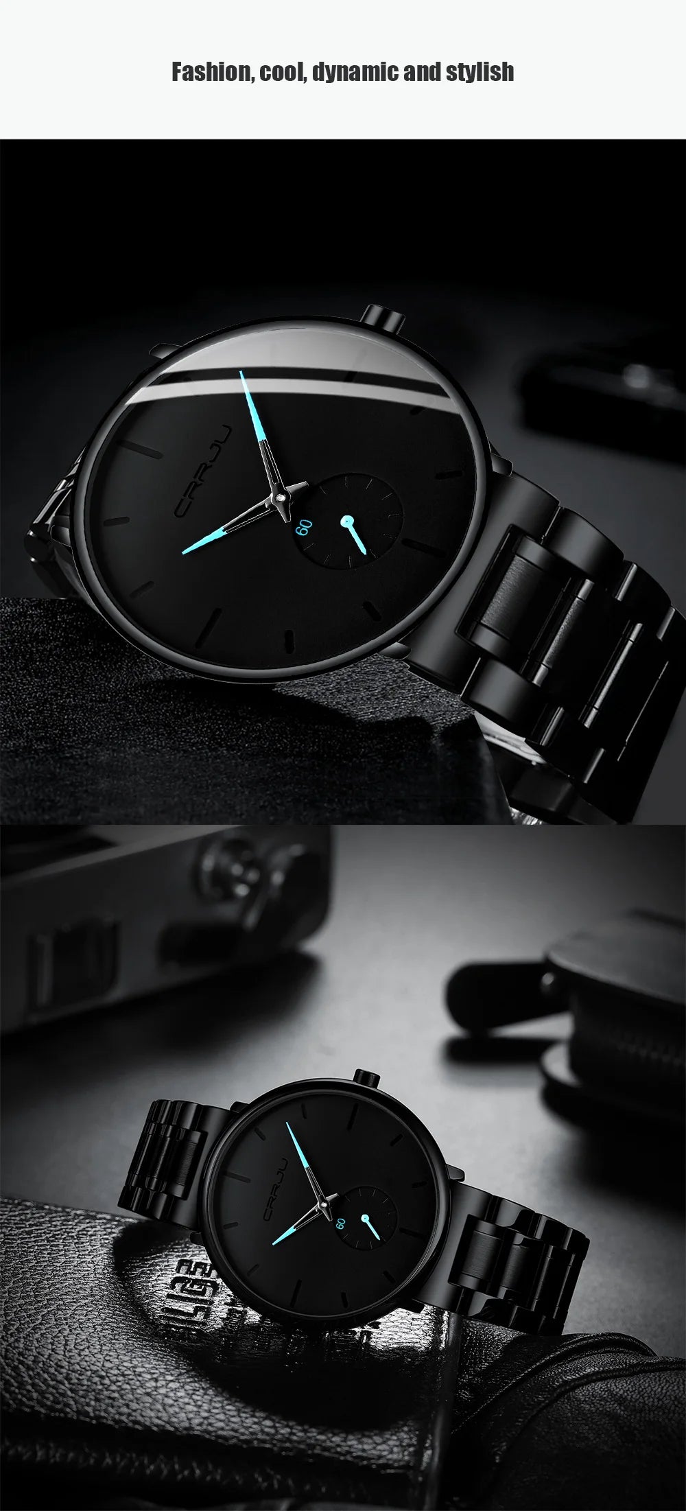 CRRJU Mens Watches Stainless Steel Men's Wrist Watch Casual Luxury Waterproof Sport Watch for Men Quartz Watch Relogio Masculino