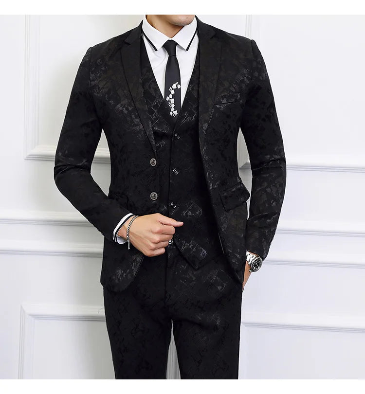 High-end Brand Suit Men Clothing Fashion Business Banquet Wedding Blazers Jacket with Vest and Pants Black / Blue Size 6XL