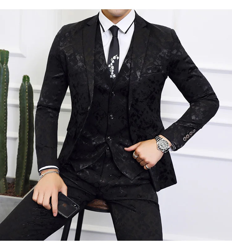 High-end Brand Suit Men Clothing Fashion Business Banquet Wedding Blazers Jacket with Vest and Pants Black / Blue Size 6XL