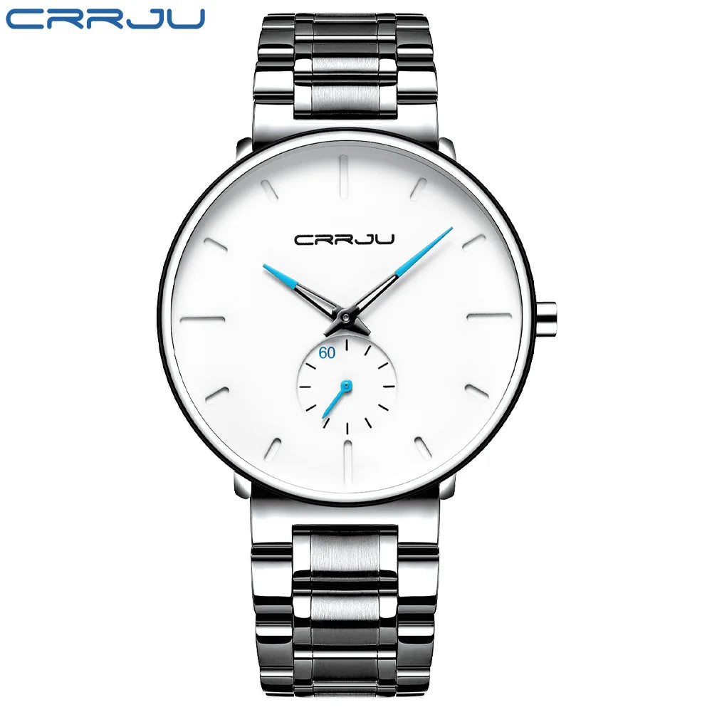 CRRJU Mens Watches Stainless Steel Men's Wrist Watch Casual Luxury Waterproof Sport Watch for Men Quartz Watch Relogio Masculino