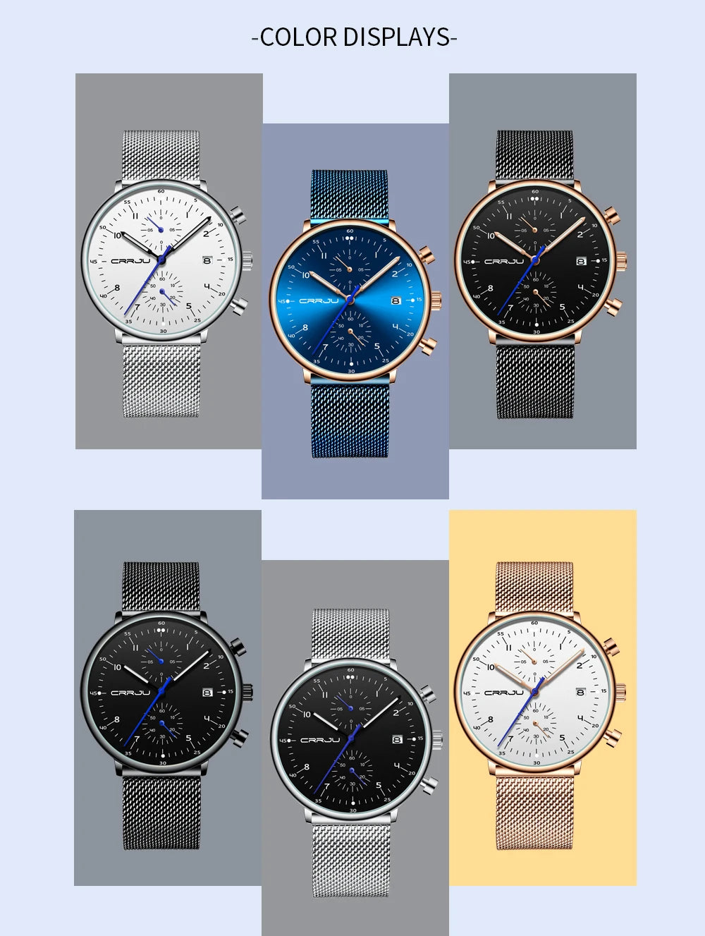 Mens Watch CRRJU Luxury Top Brand Men Stainless Steel WristWatch Men's Military waterproof Date Quartz watches relogio masculino
