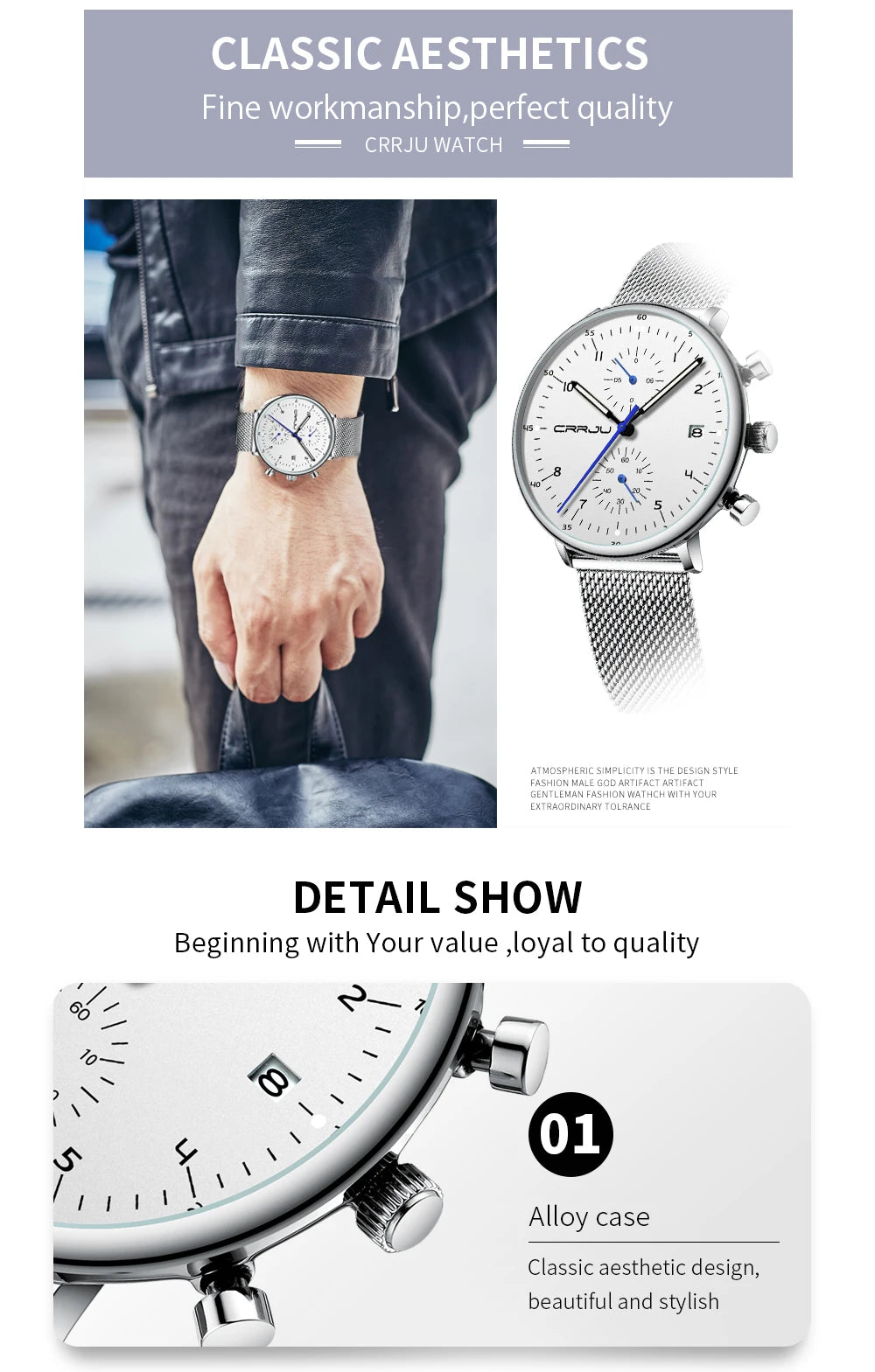 Mens Watch CRRJU Luxury Top Brand Men Stainless Steel WristWatch Men's Military waterproof Date Quartz watches relogio masculino