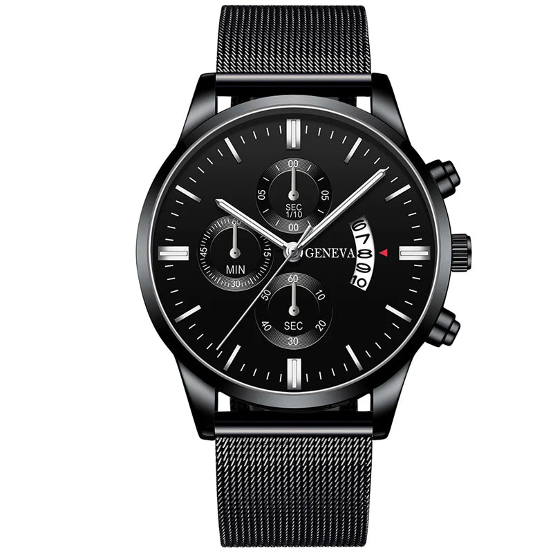 2023 Men's Fashion Business Calendar Watches Men Luxury Blue Stainless Steel Mesh Belt Analog Quartz Watch relogio masculino