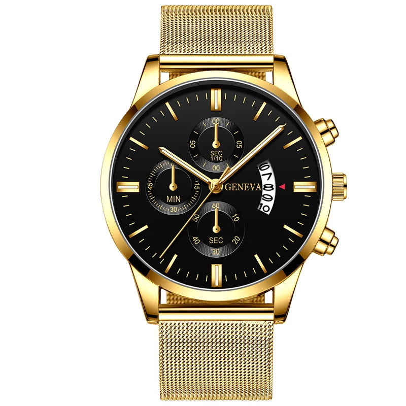 2023 Men's Fashion Business Calendar Watches Men Luxury Blue Stainless Steel Mesh Belt Analog Quartz Watch relogio masculino