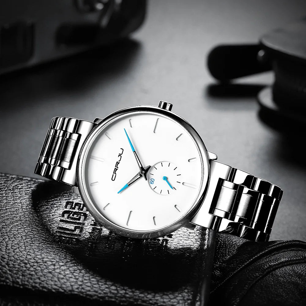 CRRJU Mens Watches Stainless Steel Men's Wrist Watch Casual Luxury Waterproof Sport Watch for Men Quartz Watch Relogio Masculino