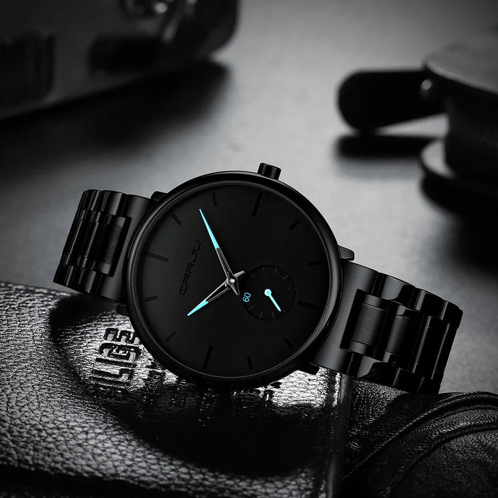 CRRJU Mens Watches Stainless Steel Men's Wrist Watch Casual Luxury Waterproof Sport Watch for Men Quartz Watch Relogio Masculino