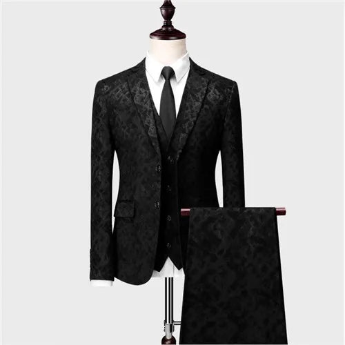 High-end Brand Suit Men Clothing Fashion Business Banquet Wedding Blazers Jacket with Vest and Pants Black / Blue Size 6XL