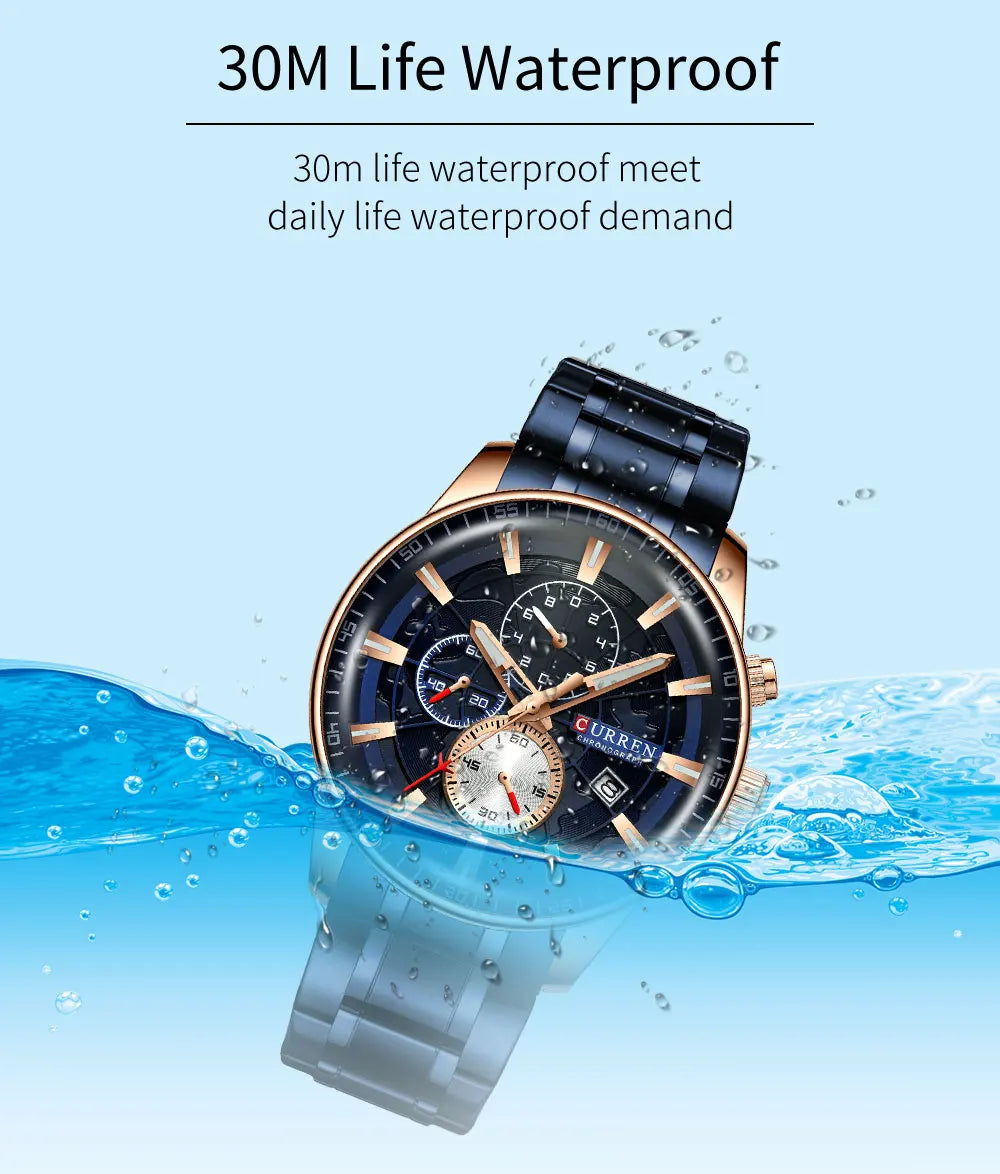 CURREN Man WristWatch Waterproof Chronograph Men Watch Military Top Brand Luxury Gold Stainless Steel Sport Date Male Clock 8362