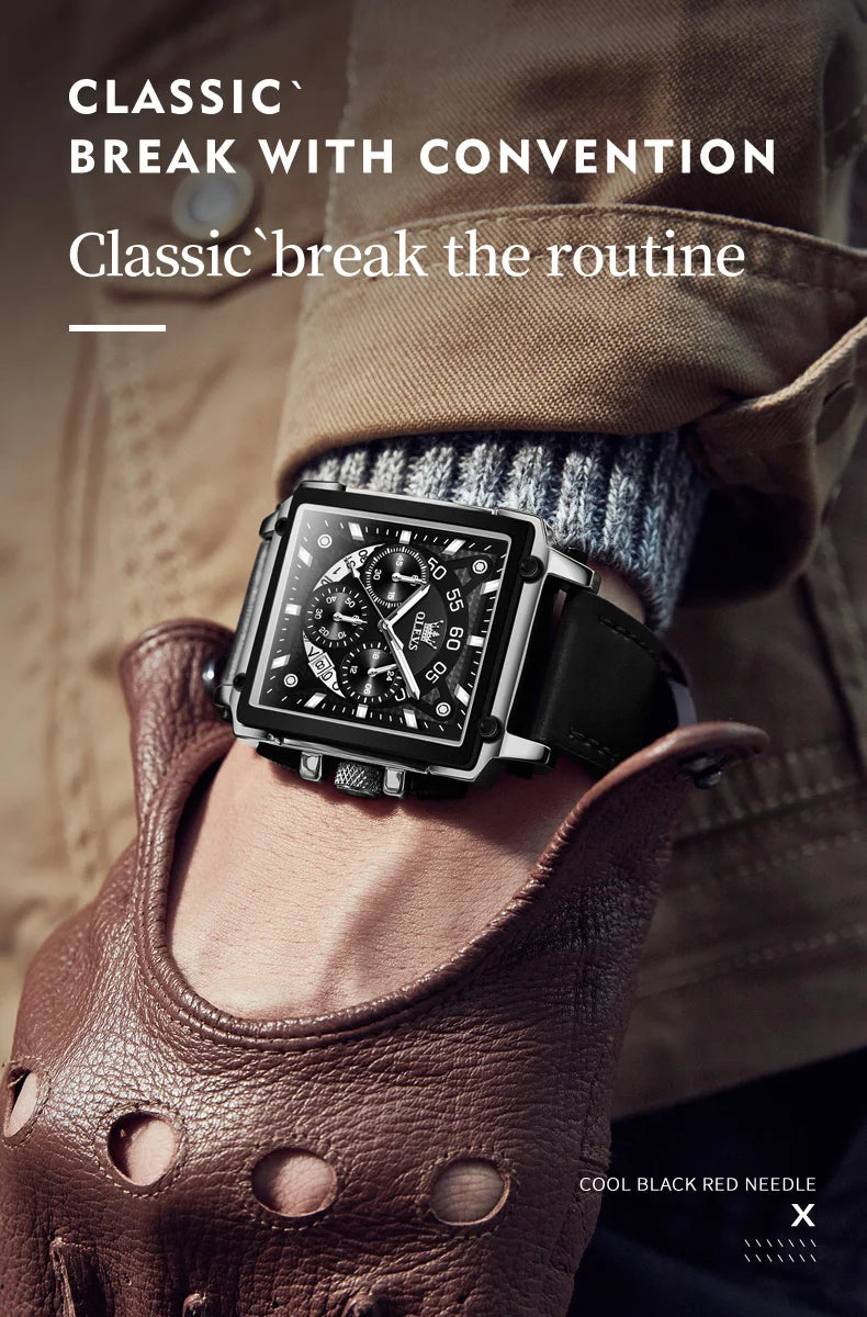 OLEVS Top Brand Male Watches Square Quartz Watch Watch For Men Waterproof Leather Strap Sport Clock Male Relogio Masculino