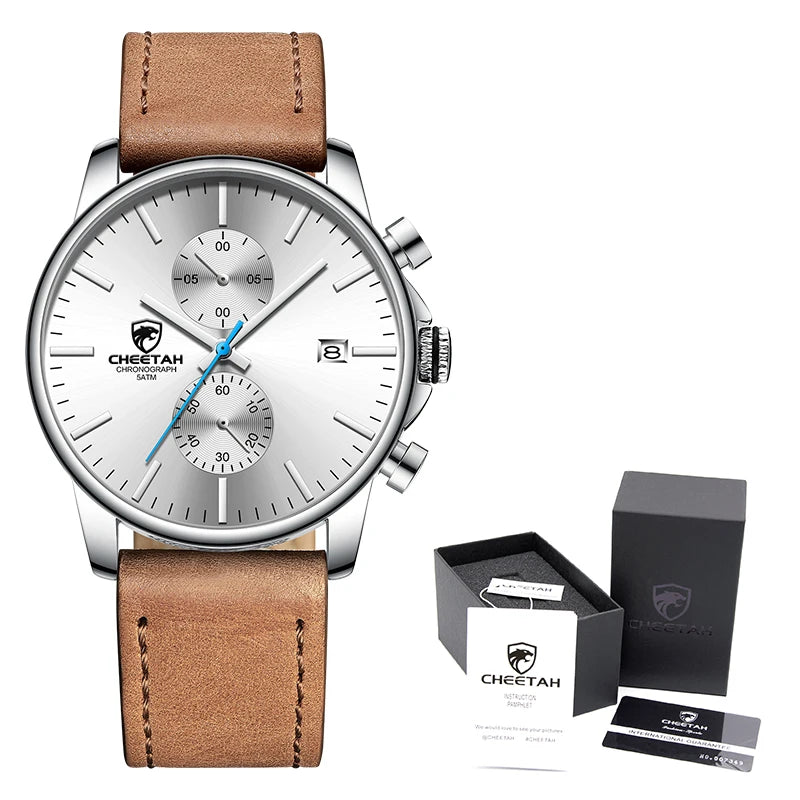 2021 Men Watch CHEETAH Brand Fashion Sports Quartz Watches Mens Leather Waterproof Chronograph Clock Business Relogio Masculino