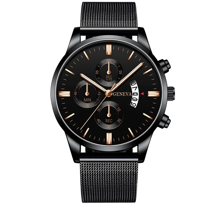 2023 Men's Fashion Business Calendar Watches Men Luxury Blue Stainless Steel Mesh Belt Analog Quartz Watch relogio masculino