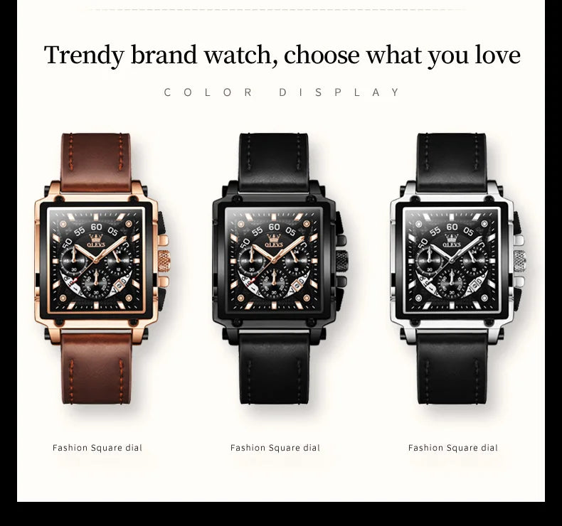 OLEVS Top Brand Male Watches Square Quartz Watch Watch For Men Waterproof Leather Strap Sport Clock Male Relogio Masculino
