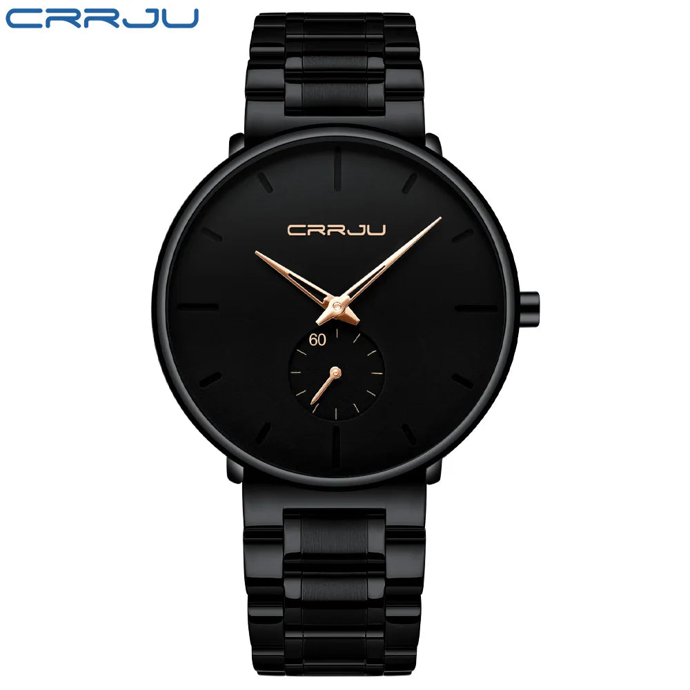 CRRJU Mens Watches Stainless Steel Men's Wrist Watch Casual Luxury Waterproof Sport Watch for Men Quartz Watch Relogio Masculino