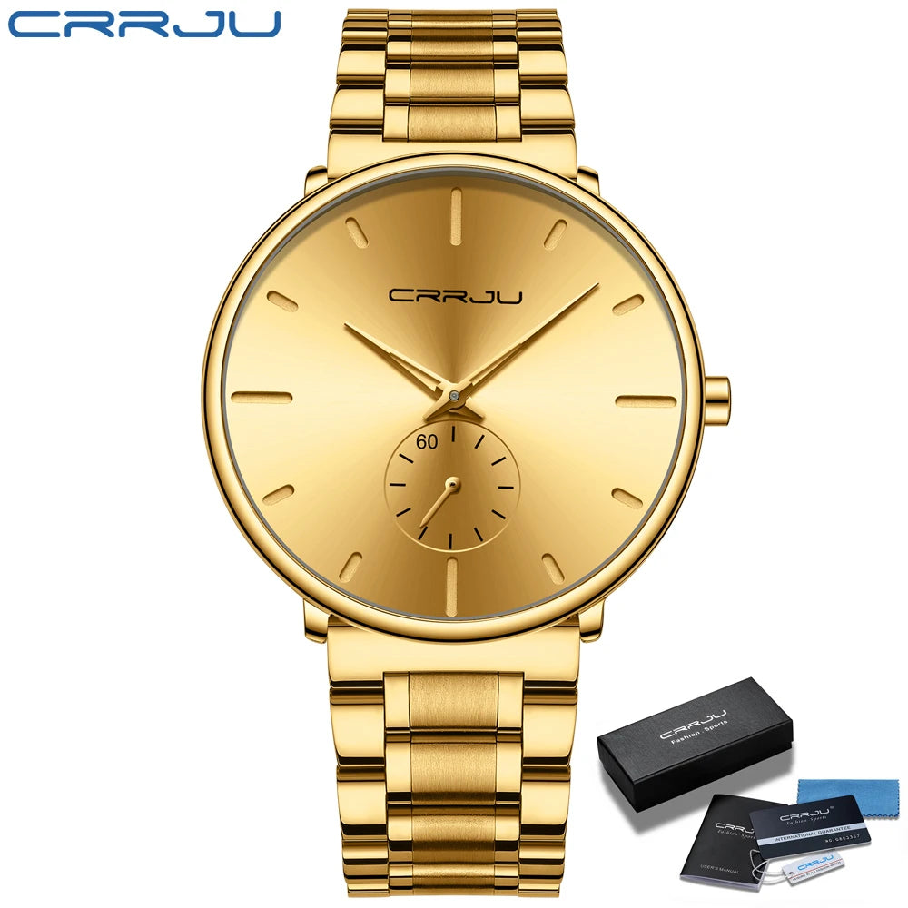 CRRJU Mens Watches Stainless Steel Men's Wrist Watch Casual Luxury Waterproof Sport Watch for Men Quartz Watch Relogio Masculino
