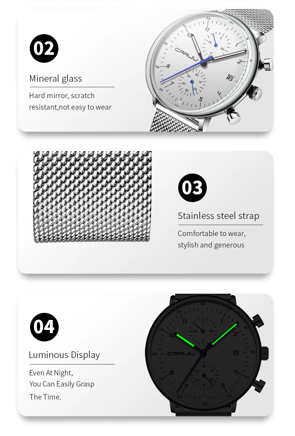 Mens Watch CRRJU Luxury Top Brand Men Stainless Steel WristWatch Men's Military waterproof Date Quartz watches relogio masculino