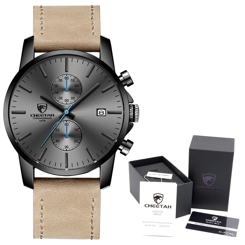 2021 Men Watch CHEETAH Brand Fashion Sports Quartz Watches Mens Leather Waterproof Chronograph Clock Business Relogio Masculino
