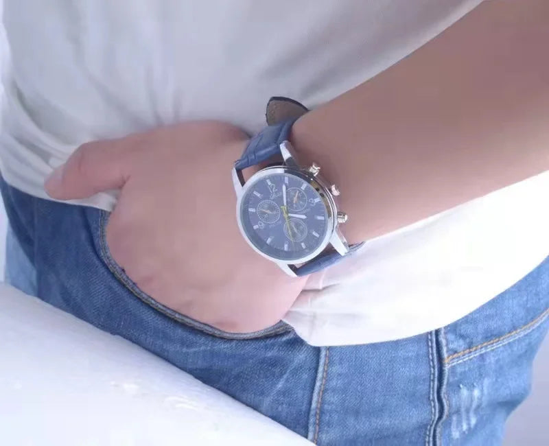 Fashionable casual men style and leisurely strap watch three eye six stitches leisure fashion activity watch, quartz watch