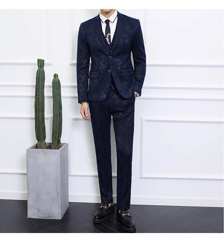 High-end Brand Suit Men Clothing Fashion Business Banquet Wedding Blazers Jacket with Vest and Pants Black / Blue Size 6XL